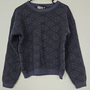Patterned Crew Neck Sweater in Blue by Criterion 100% Wool